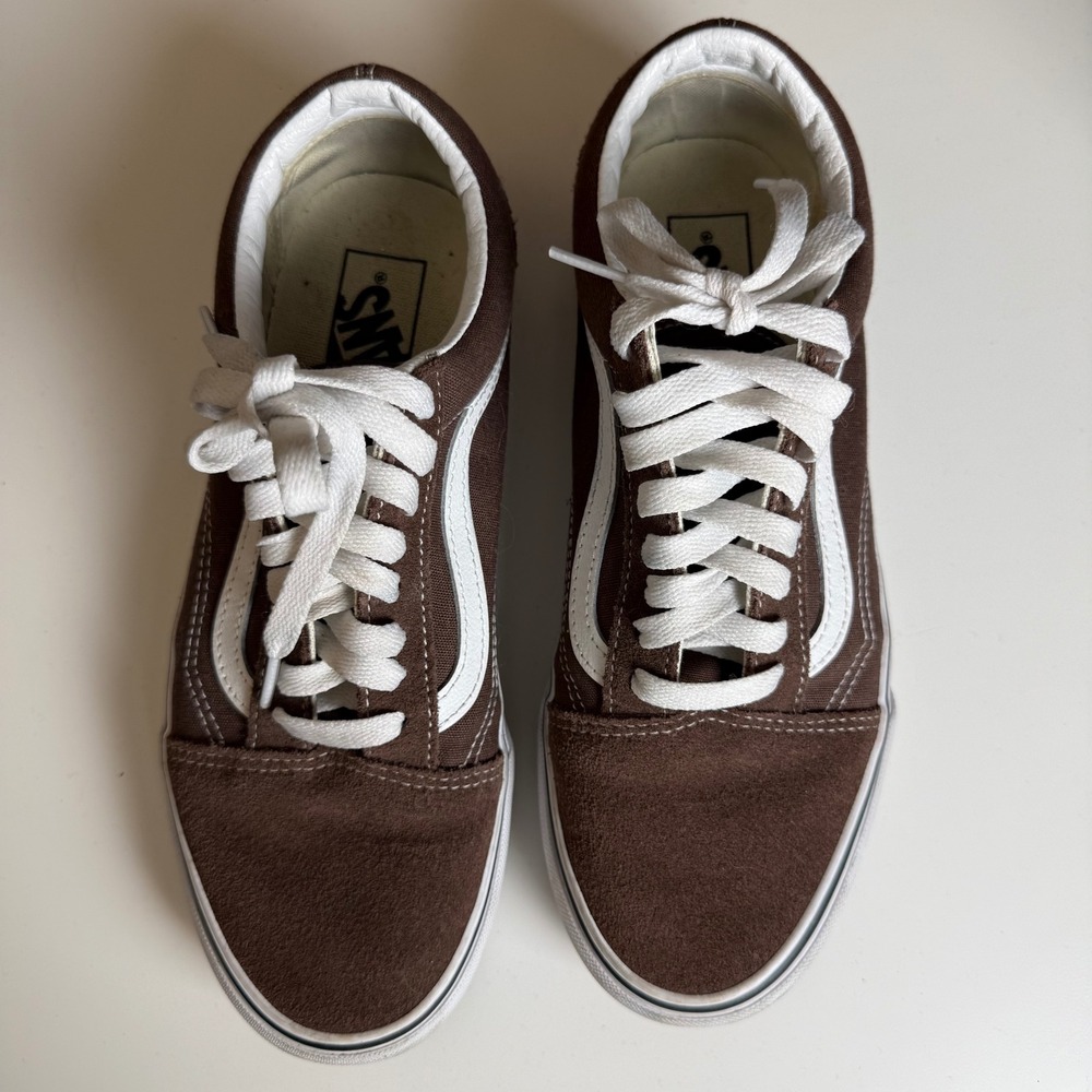 Vans Old Skool Brown White Suede Canvas Skate Shoes‎ Mens 7.5 Womens 9 Low Top